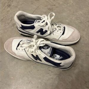 Men’s New Balance 550s White and Dark Blue Athletic Shoes